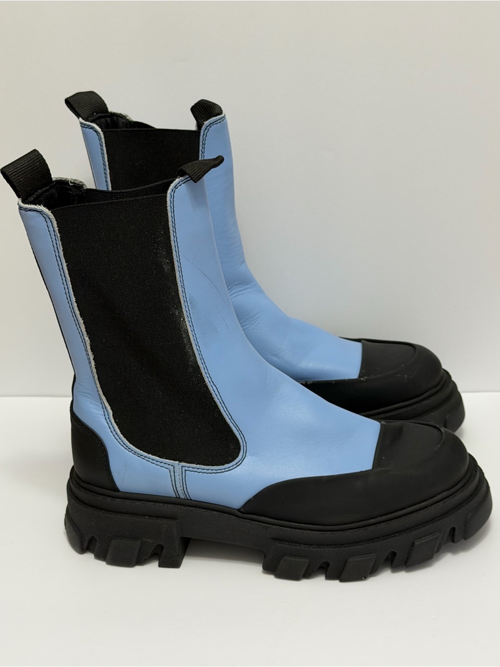 Ganni Chunky Chelsea Combat Boots in Placid Blue EU size 40